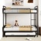 Twin over twin bunk bed in black with trundle, full-length guardrails, and integrated ladder for safe sleeping.