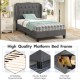 Gray twin size bed frame with sturdy rubber wood legs and firm bolt connection, perfect for long-term use and stability.