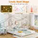Extendable house bed in white with roof and fence rails, perfect for kids' rooms and DIY decorations.