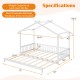 Extendable house bed in white with roof and fence rails, designed for twin to king size, ideal for kids' rooms.
