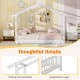 Detail view of the strong connections and supportive legs of the white extendable house bed, ensuring stability for.