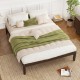 Espresso full wood bed frame with wooden slats, featuring a minimalist design and ample under-bed storage space.