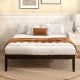 Full wood bed frame in espresso with wooden slats, featuring a minimalist design and ample under-bed storage space.