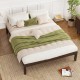 Queen size wood bed frame in espresso showcasing a minimalist design with no box spring needed for a sleek bedroom look.