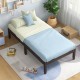 Twin wood platform bed frame in espresso with a minimalist design, featuring sturdy slats and ample under-bed storage.