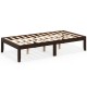 Twin wood platform bed frame in espresso with sturdy slats and five support legs for enhanced stability and storage.