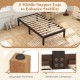 14-inch twin wood platform bed frame in espresso with 5 middle support legs for enhanced stability and adjustable foot.