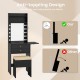 Compact vanity desk set in black with lighted mirror, anti-toppling design, and foldable countertop for space-saving.