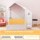 Twin house bed in white with two drawers and windmill design, featuring a secure structure and convenient platform.