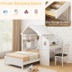 Twin house bed in white with dual storage drawers, ergonomic study chair, and decorative windmill for kids' rooms.