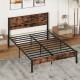 Queen size bed frame with high headboard and mute bar, featuring 12 metal slats for enhanced stability and support.