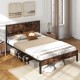 Queen size bed frame with high headboard, featuring 12 metal slats and under-bed storage for a stylish bedroom upgrade.