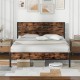 Queen size bed frame with slatted headboard, metal slats, and under-bed storage for a stylish bedroom upgrade.