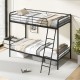 Sturdy black metal bunk bed featuring a triangular ladder and full-length guardrails, perfect for maximizing space in.
