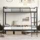 Black heavy-duty metal bunk bed with ladder and safety guardrails, designed for twin size, ideal for kids' rooms or.