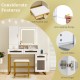 Makeup vanity desk set with lighted mirror, padded stool, and storage drawers for organized beauty essentials.