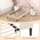 Upholstered LED bed frame with adjustable flower headboard, sturdy plywood slats, and metal support feet for twin size.