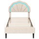 Upholstered twin bed frame with adjustable flower headboard and LED lights, featuring sturdy metal support feet.