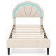 Upholstered LED bed frame with adjustable flower headboard, featuring remote-controlled lights and sturdy metal support.