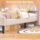 Upholstered LED bed frame with adjustable flower headboard, featuring 7" under-bed space for storage and easy cleaning.