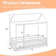 Twin size kids house bed dimensions with roof, safety guardrail, and sturdy wood construction for imaginative play.