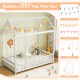 Twin size kids house bed in white with roof, safety guardrail, and decorative options for imaginative play and sleep.