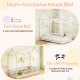 Twin size kids house bed in white wood with roof and safety guardrail, perfect for imaginative play and cozy sleeping.
