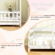 Twin size kids house bed in white with roof and full-length safety guardrail, perfect for imaginative play and safety.