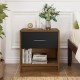 Brown bedside table nightstand with a drawer and open shelf, perfect for bedroom or living room storage.