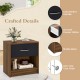 Brown bedside table nightstand featuring a pull-out drawer, open storage shelf, and non-slip foot pads for stability.