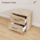 2 Drawer Nightstand in oak finish with dimensions shown, ideal for living room or bedroom storage and organization.