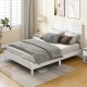 Full size white platform slat bed frame with high headboard, featuring solid rubber wood and underbed storage space.