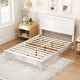 Full size platform slat bed frame in white with high headboard and slatted design for easy assembly and mattress.