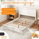 Full size platform slat bed frame in white with high headboard, solid rubber wood, and 12 thickened wooden slats.