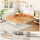 Full size platform slat bed frame in white with high headboard, featuring slatted design and no box spring needed.