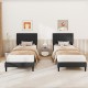 Twin size bed frame with vertical channel tufted headboard in faux linen, featuring wooden slats and modern design.