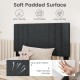 Vertical channel tufted headboard in faux linen fabric with soft padding, designed for Twin size bed frame assembly.