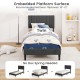 Twin size bed frame with vertical channel tufted headboard, faux linen fabric, and wooden slats, no box spring needed.