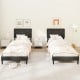 Twin size upholstered platform bed frame with high headboard in faux linen fabric, ideal for modern bedroom decor.