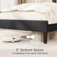 Upholstered platform bed frame with 6" bottom space for easy floor cleaning, featuring a high headboard and faux linen.
