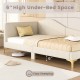 Upholstered twin size daybed with metal legs, featuring 6" under-bed space for easy sweeping and a stylish rivet design.