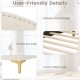 Detail of the upholstered daybed showing delicate rivet design, plywood slats, and sturdy corner metal legs for support.