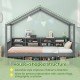 Twin size house bed in gray with roof, featuring 14 storage cubes and a playful design for children's rooms.