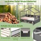 Twin size house bed in gray with roof, solid wood, 14 storage cubes, and protective fencing for safe sleeping.