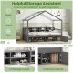 Twin size house bed in gray with roof, featuring 14 storage cubes and an enclosed cabinet for organized bedroom storage.