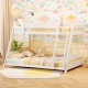 Twin over full low bunk bed in white with reversible ladder, perfect for kids' rooms or guest accommodations.