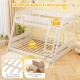 Twin over full low bunk bed in white with sturdy wooden frame and reversible ladder, ideal for kids' rooms or.