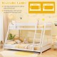 Reversible ladder on twin over full low bunk bed in white allows easy access to the top bunk, perfect for kids' rooms.