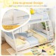 Twin over full low bunk bed with reversible ladder, featuring full-length guardrails for safe sleeping in kids' rooms.