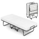 Folding bed frame with 4-inch memory foam mattress, heavy-duty metal design, ideal for guest rooms or small spaces.